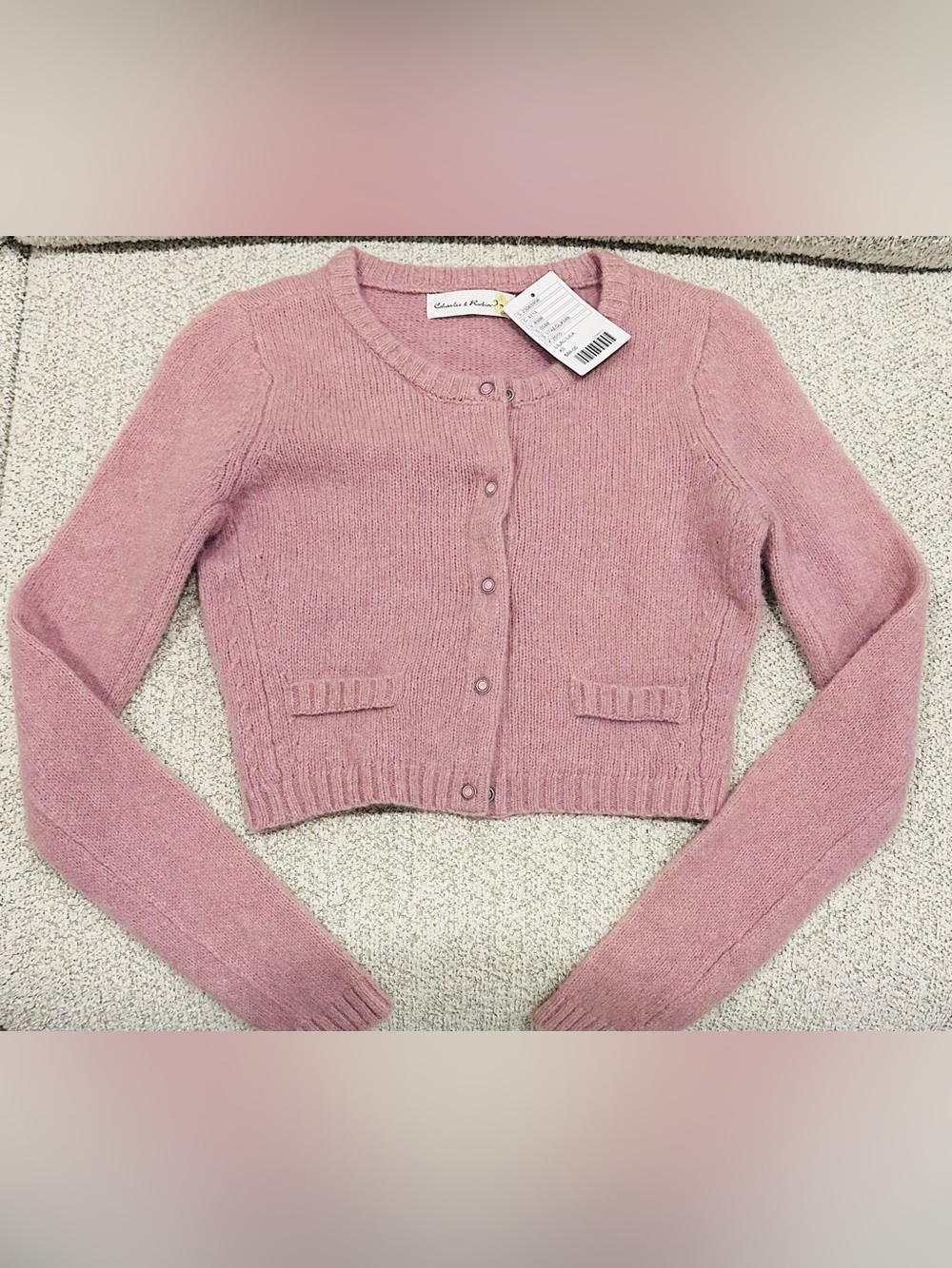 Anthropologie Dusty Pink Cropped Button Cardigan XS NWT New Lilac Carlie & Robin